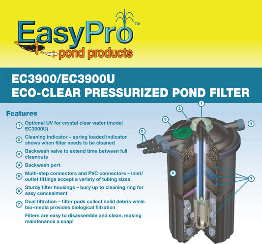 EasyPro Eco-Clear Pressurized Filter 3900 gph - no UV